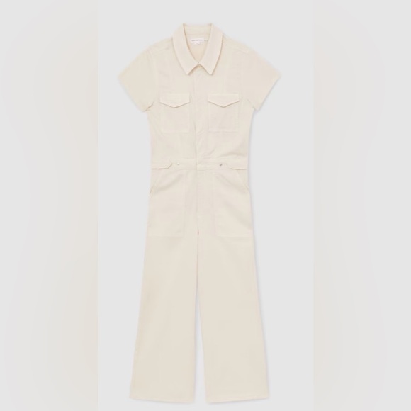 Good American Fit For Success Twill Palazzo Crop Jumpsuit in Ecru, Size: Large - Picture 6 of 14